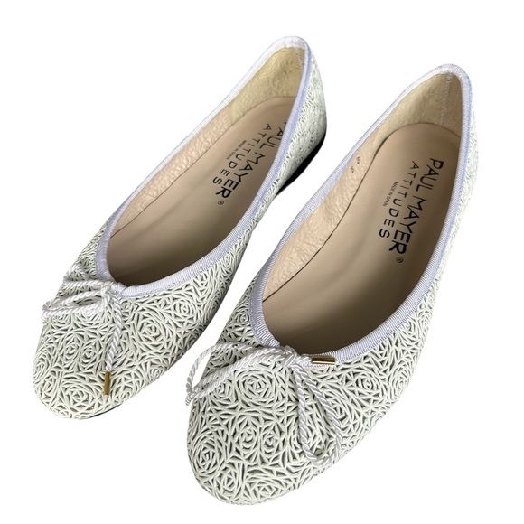 Paul Mayer Attitudes NEW Bingo White Napa Leather Comfort Flats Size 8.5 - Picture 10 of 11
